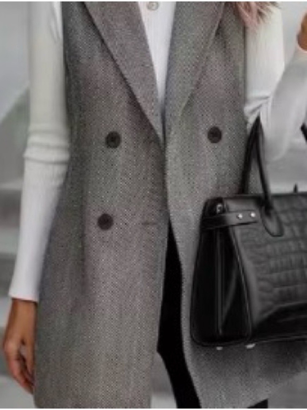 Double-Breasted Herringbone Vest in Gray M